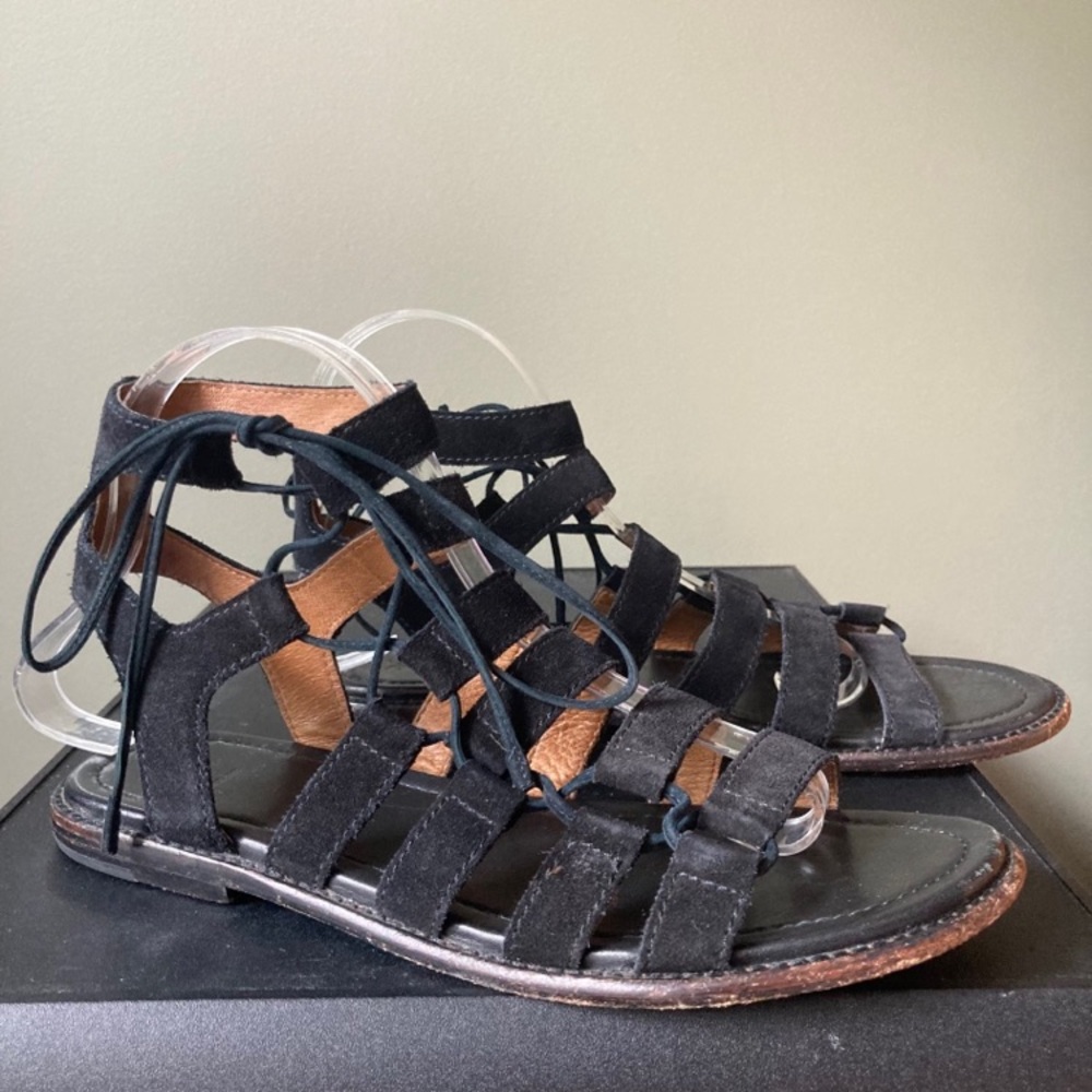 Frye Black Suede Gladiator Lace-Up Sandals